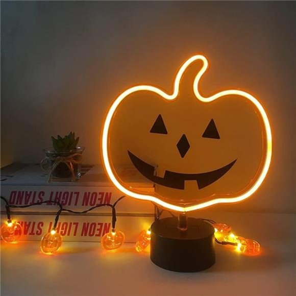 Orange Glowing Pumpkin Neon Sign, Fall Pumpkin Neon Lights Halloween Decor - Picture 4 of 4